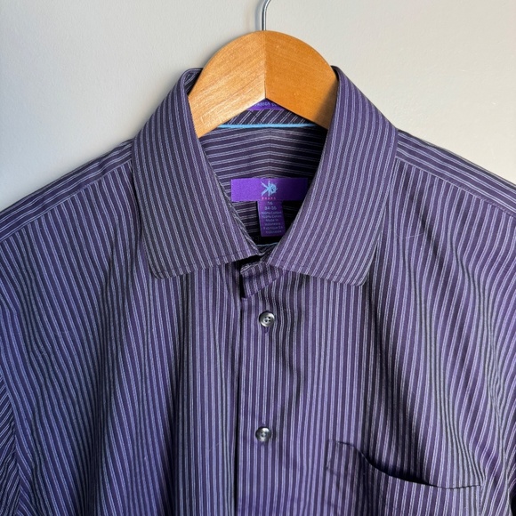 EGARA Men's Long Sleeve Striped Cotton‎ Dress Shirt Button Up Purple 16 - 34/35 - Picture 5 of 14